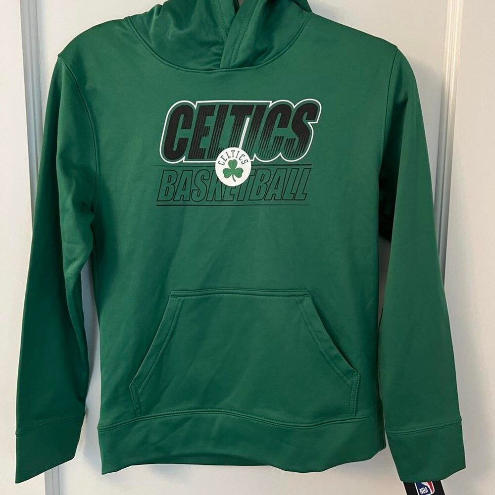 NBA Boston Celtics green hoodie with white and black 'CELTICS BASKETBALL' text a